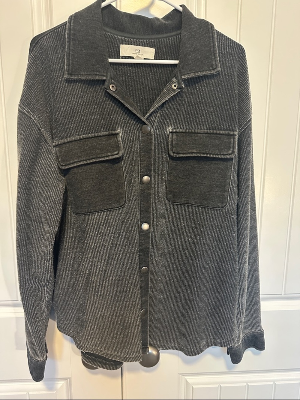 Thread & Supply Charcoal Gray Ribbed Button-Up Jacket